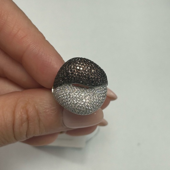 Suzy Levian Sterling Silver Brown White CZ Pave Ring NWT
